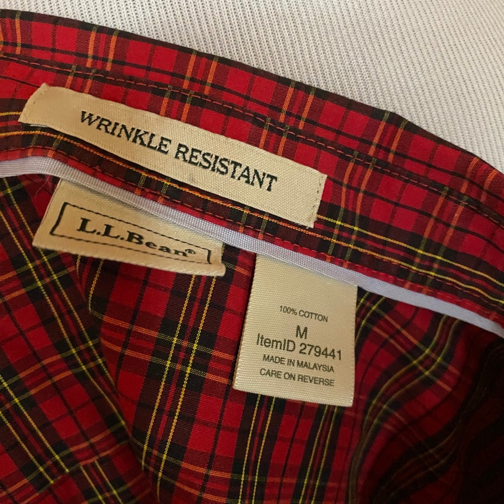 L.L. Bean Womens Red Plaid Wrinkle Resistant Button Down Shirt Size M - Picture 2 of 6